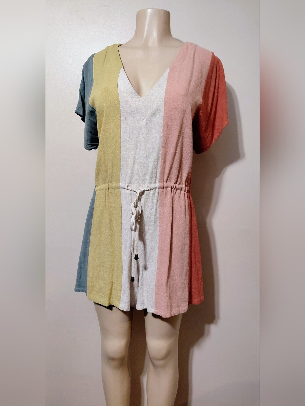 Soul Chic Colorblock V-Neck Drawstring Romper- Multicolor XL